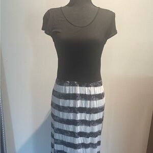 Kensie Black Dress with white stripes on the bottom.